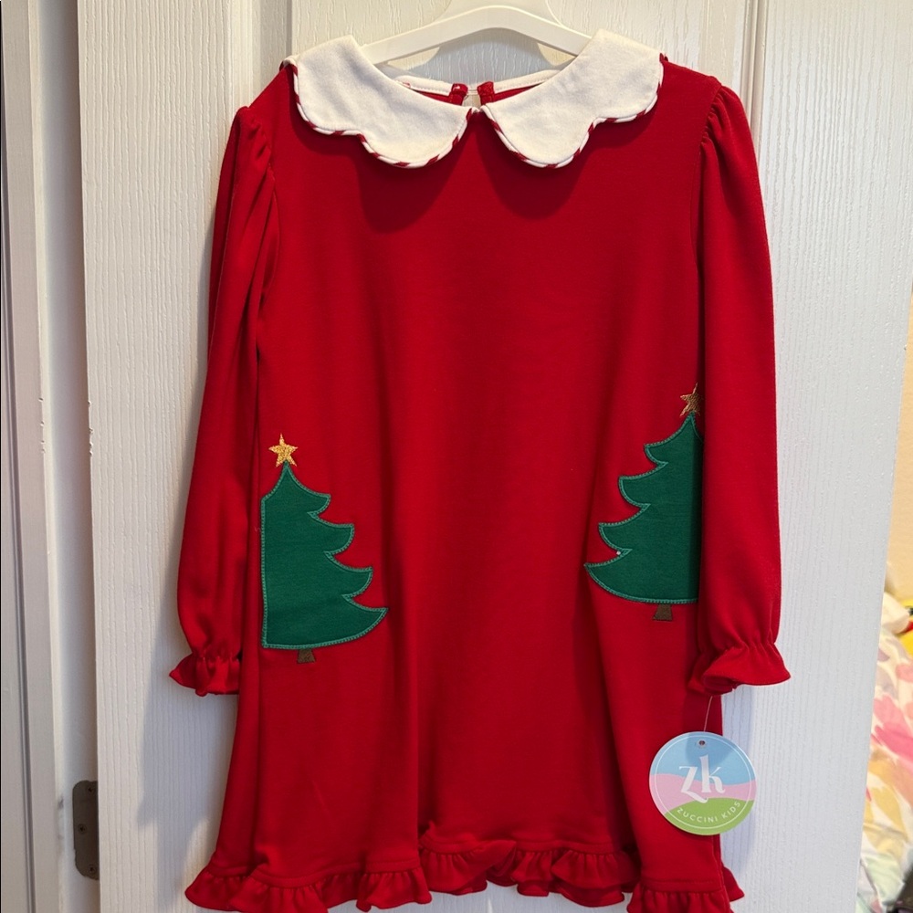 Zucchini Kids Red Dress with Christmas Tree Design size 6